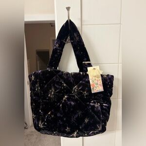 Johnny Was Black and Purple Starry Tote
